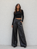Black Leather Wide-Leg Pants – High Waist