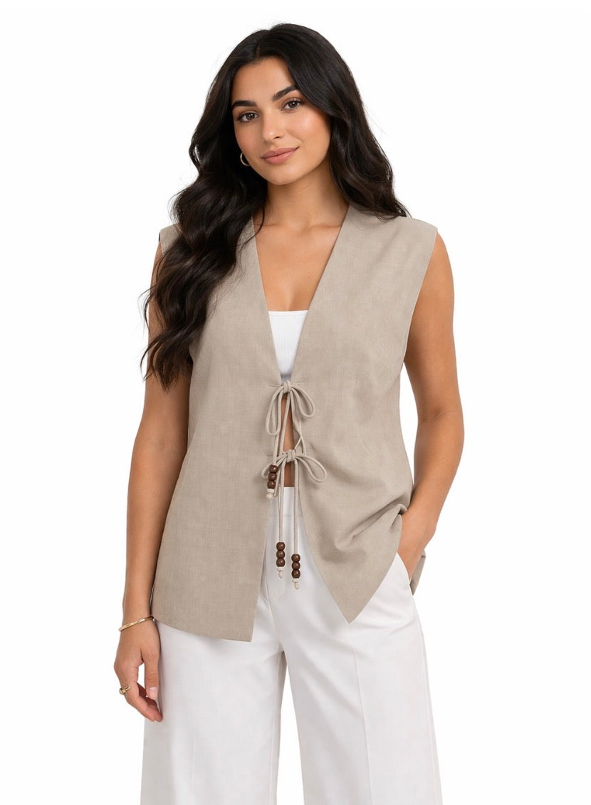 Beige Vest – Front Tie Design
