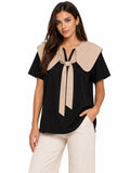 Black Contrast Collar Blouse – Chic Statement Style