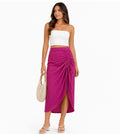 Magenta Ruched Midi Skirt – Elegant Fit