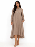 Beige Shirt Dress – High Low Hem