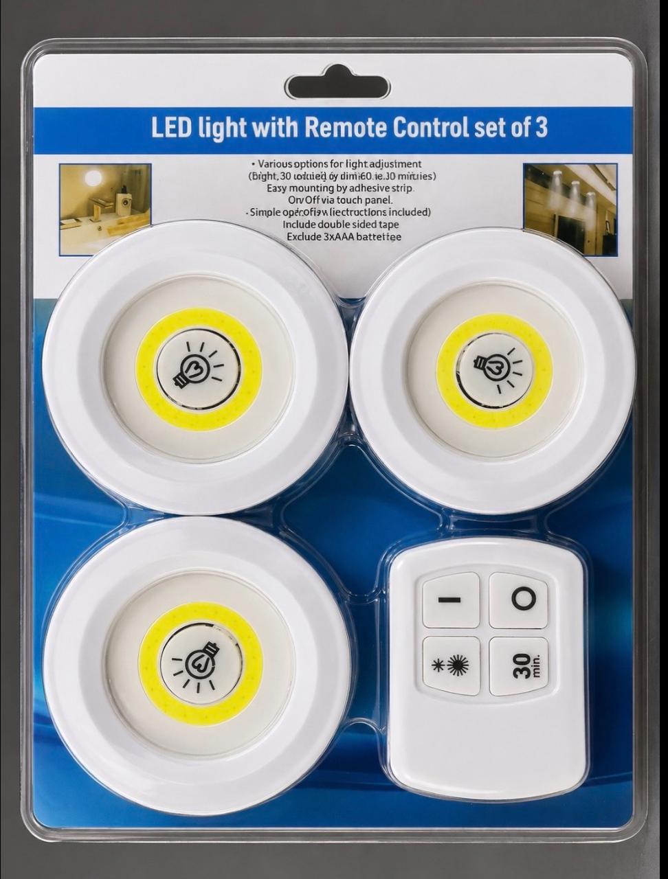 3-Piece Wireless Remote Controlled Under Cabinet LED Lights White 10x10x9cm