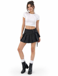 Black Pleated Mini Skirt with Waist Belt – Trendy Fit