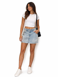 Light Blue Denim Mini Skirt – High Waist Distressed Style