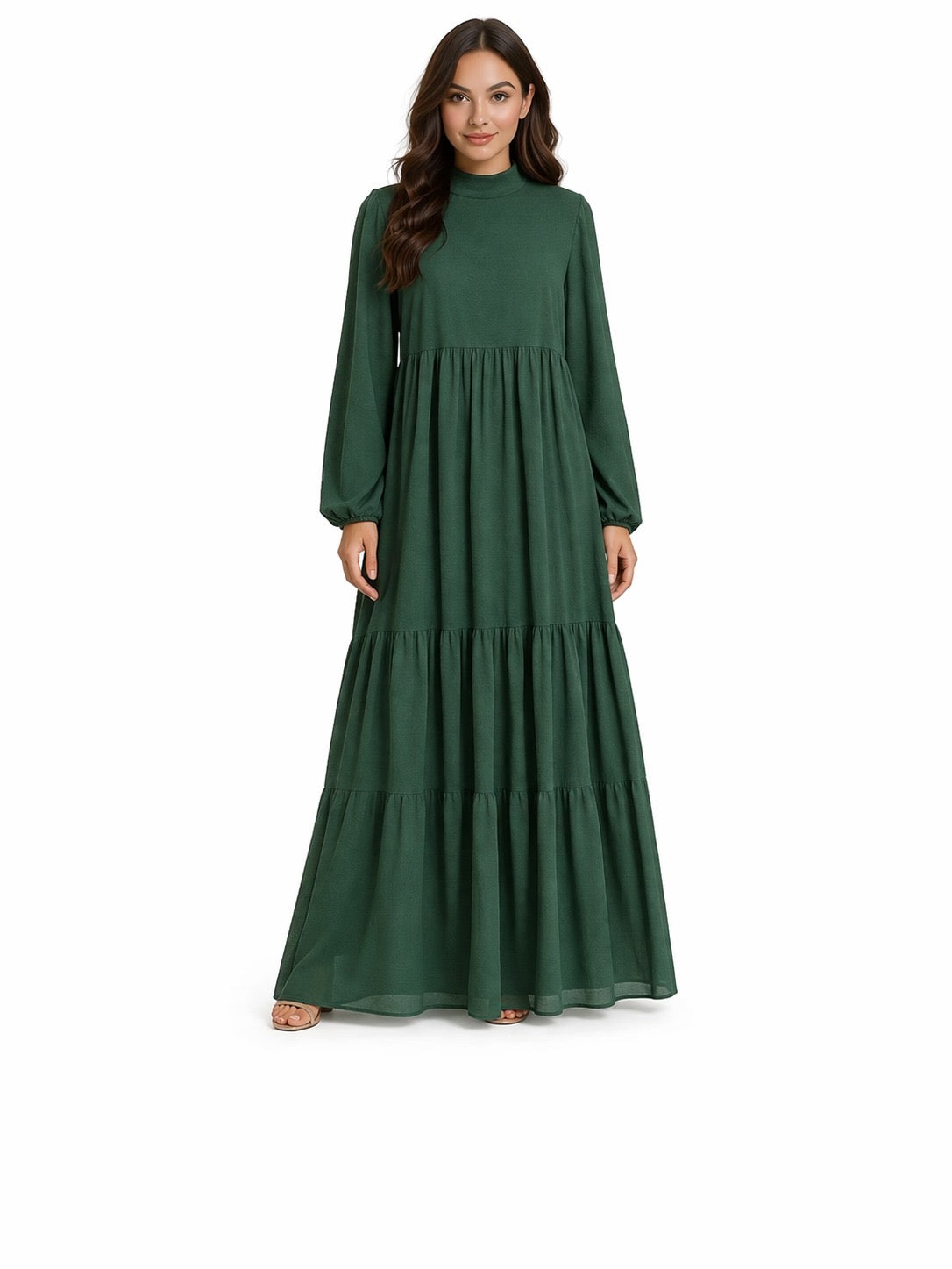 Minimal Green Maxi Dress – Elegant Modest Style