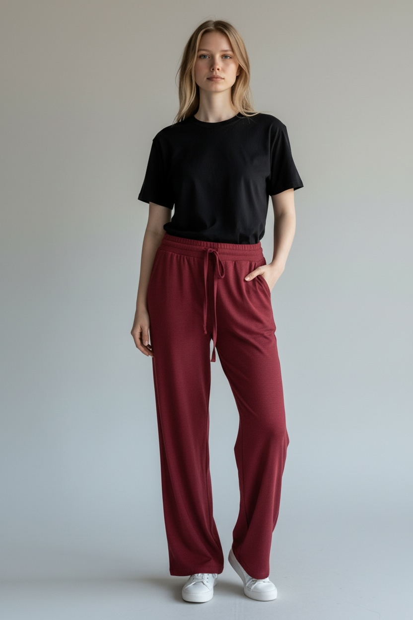 Elegant Burgundy Straight-Leg Pants – Chic Tailored Fit