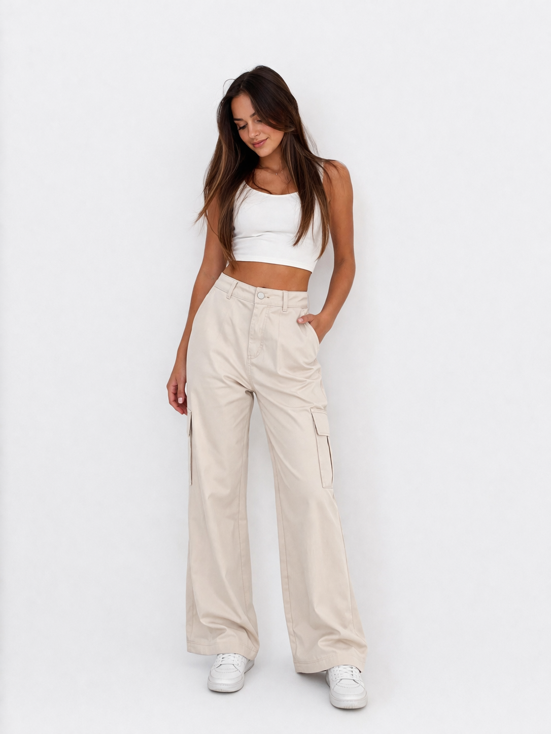 Cream Cargo Pants – Slim Straight Fit