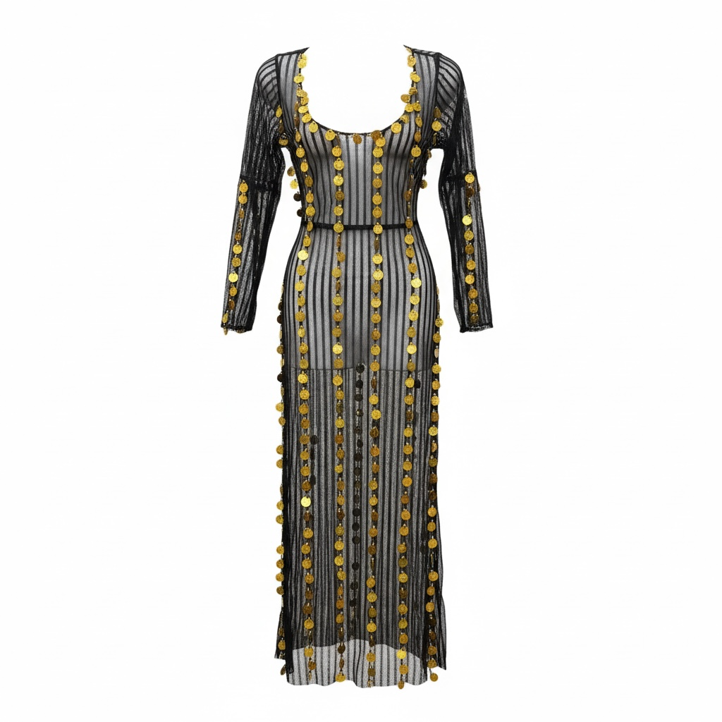 Black Belly Dance Costume with Gold Coins – Elegant & Glamorous