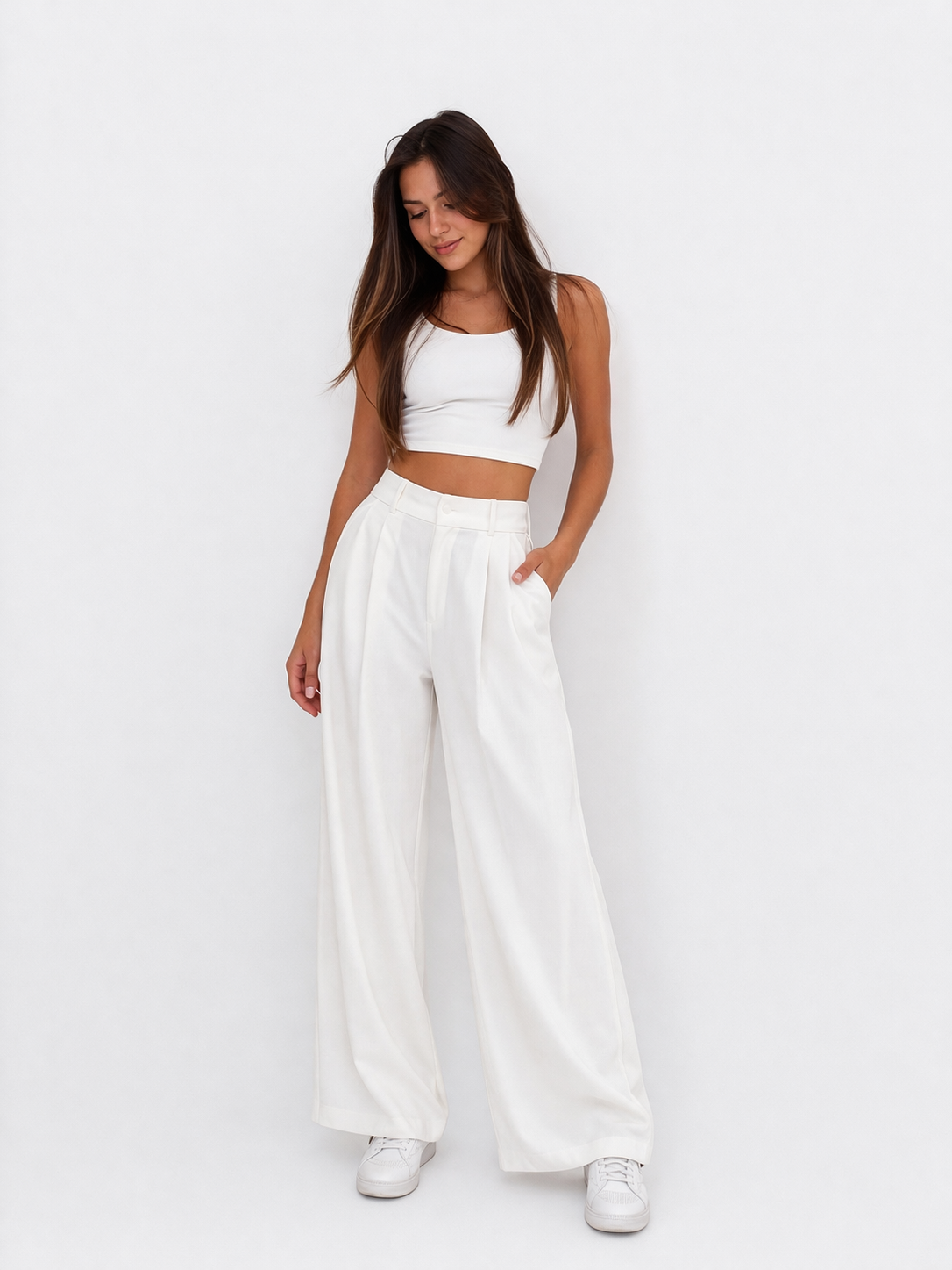 White High-Waist Wide-Leg Pants – Elegant Fit