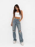 Dark Light Wash Ripped Jeans – Straight Fit