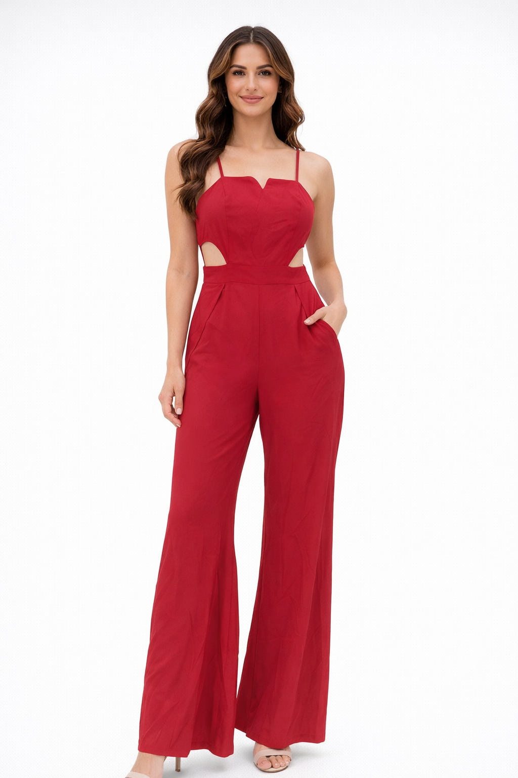 Red Jumpsuit – Elegant Cut-Out Style
