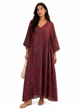 Burgundy Floral Maxi Dress – Loose Fit