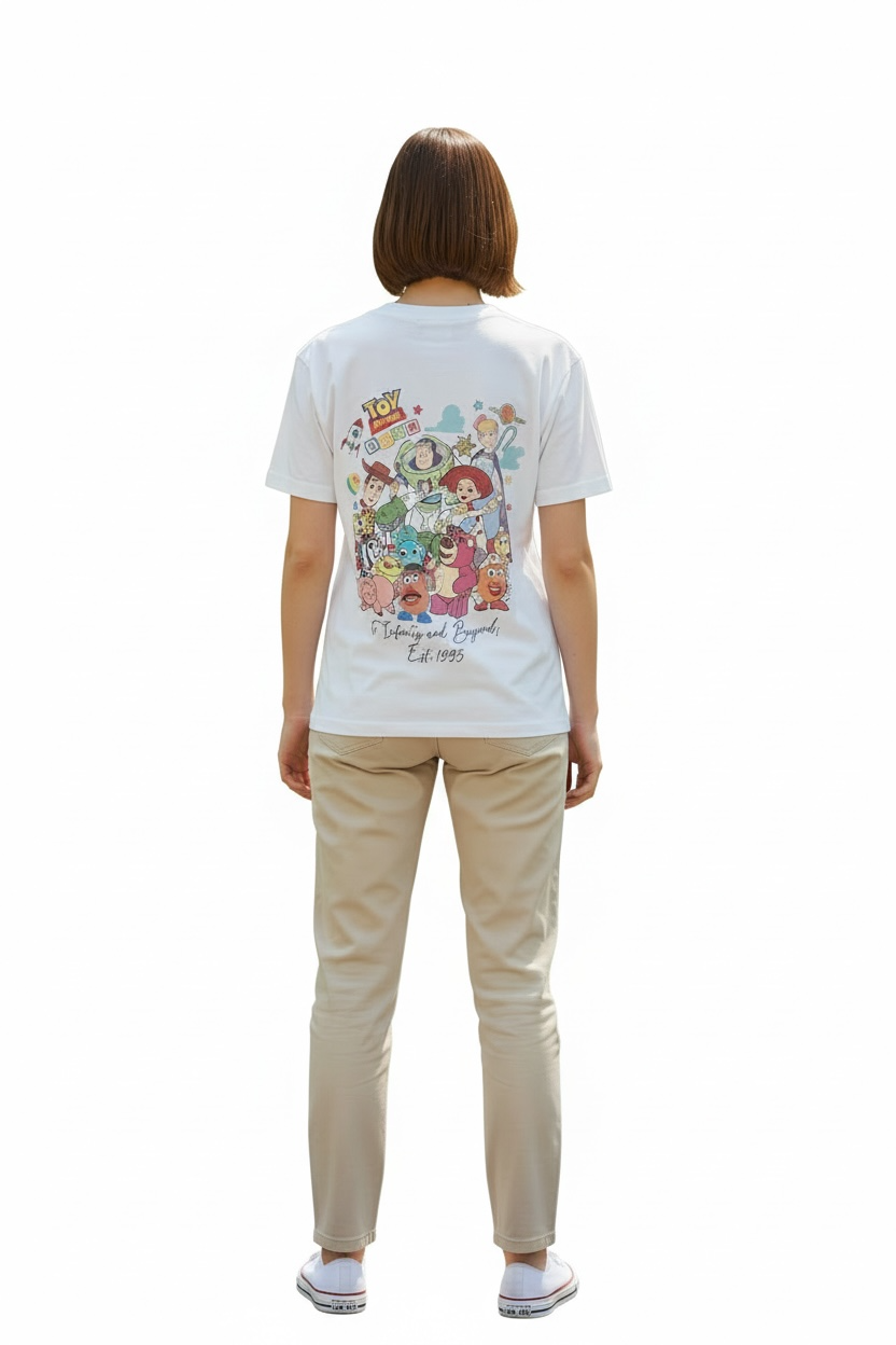 White Toy Print T-Shirt – Front Plain & Back Graphic