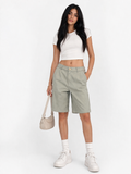 Sage Green High-Waist Bermuda Shorts