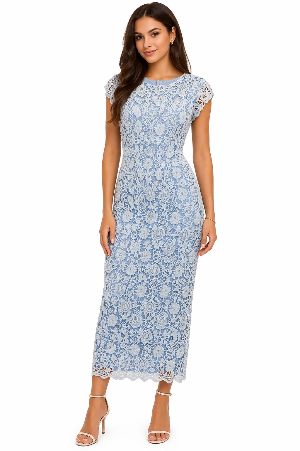 Blue Lace Midi Dress – Elegant Feminine Style