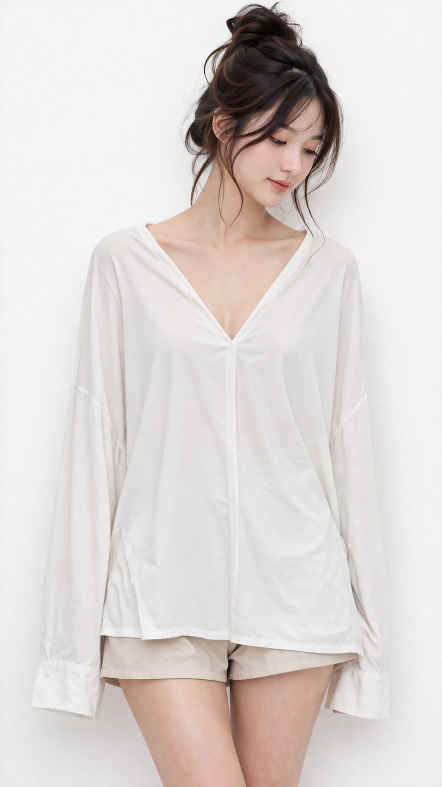 Soft V-Neck Blouse – Relaxed Minimal Fit