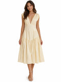 Elegant V-Neck Midi Dress – Soft Feminine Style