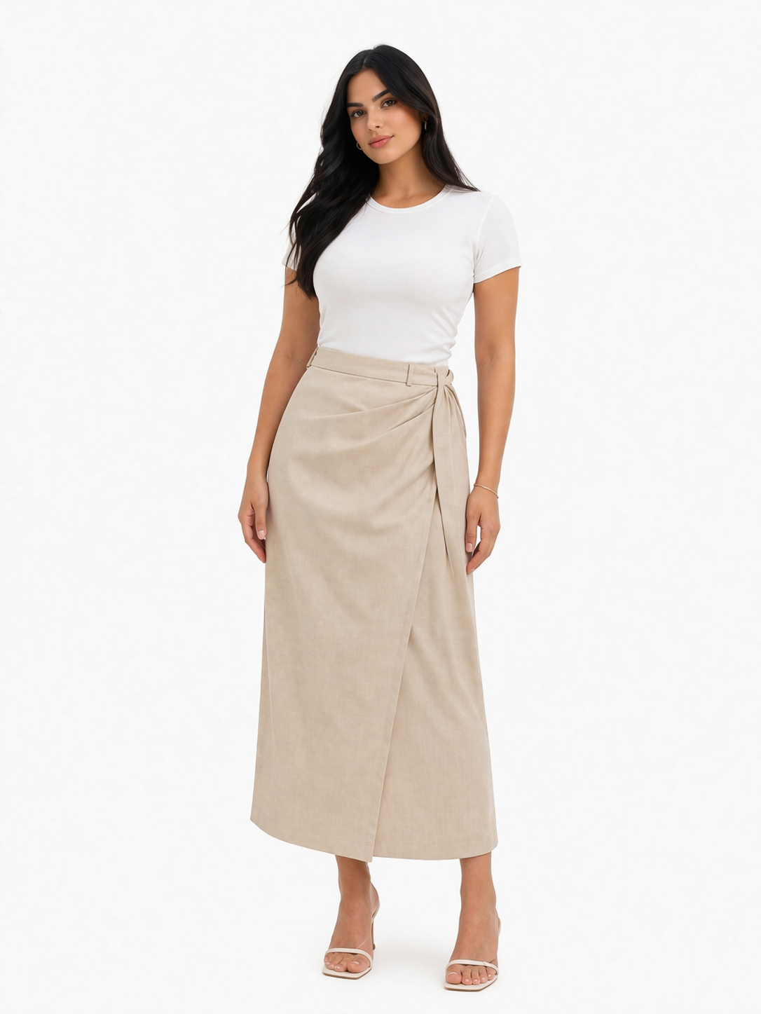 Beige Wrap Midi Skirt – Clean Elegant Fit