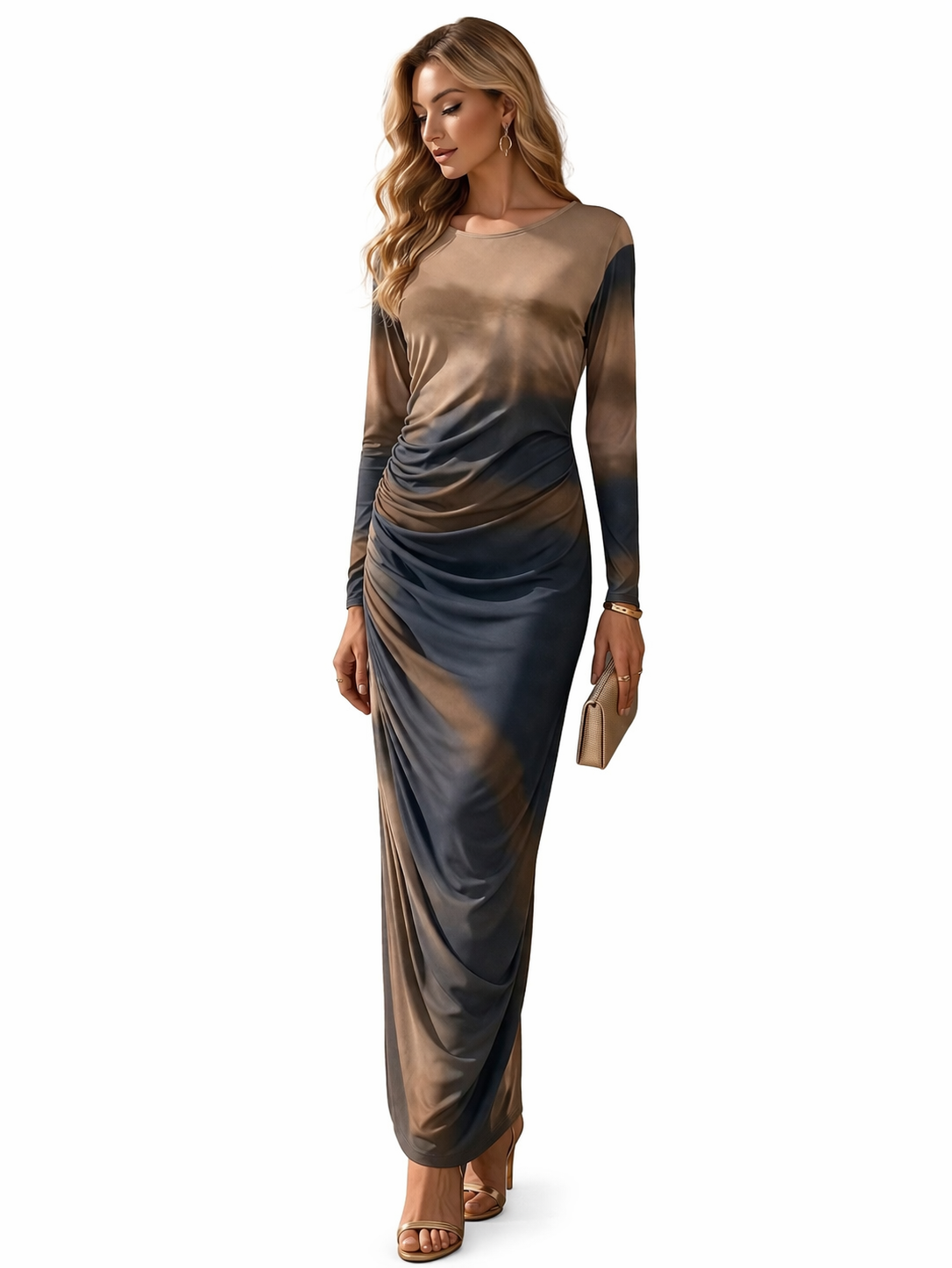 Elegant Ruched Maxi Dress – Gradient Tone