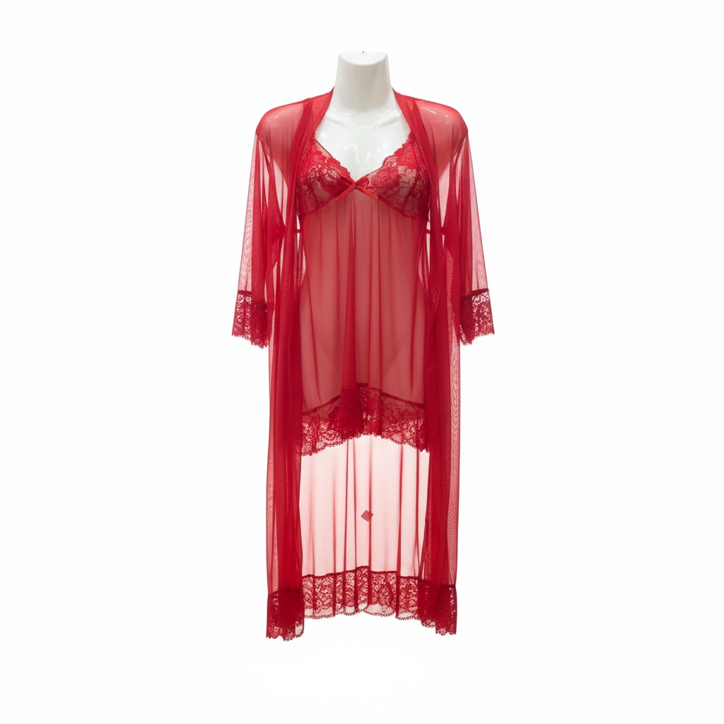 Red Sheer Lace Lingerie Dress – Elegant & Seductive Style
