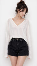 Soft V-Neck Basic blouse Top – Casual Relaxed Fit