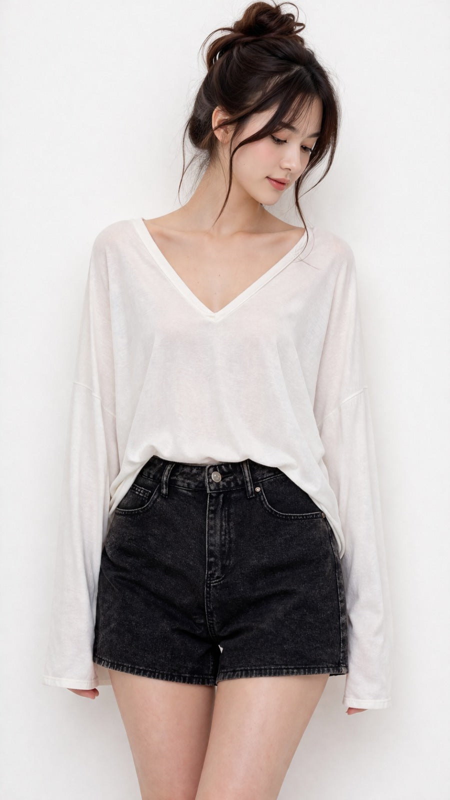 Soft V-Neck Basic blouse Top – Casual Relaxed Fit