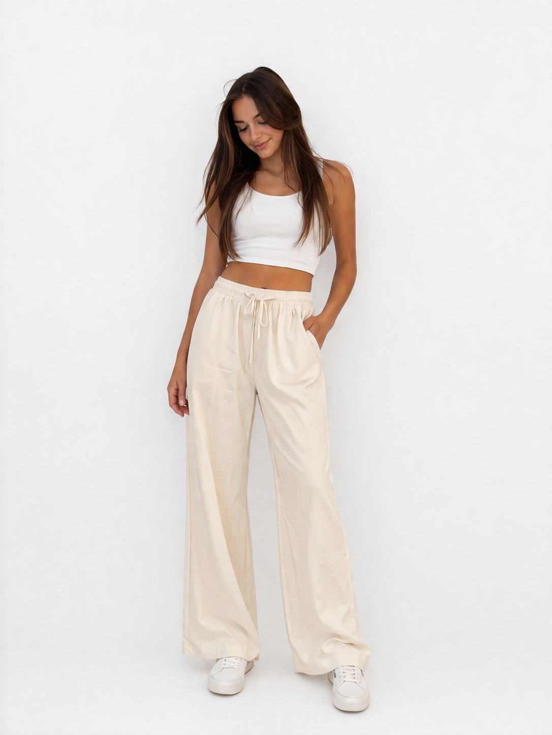 Cream Wide-Leg Pants – Relaxed Fit
