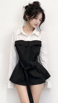 Layered Shirt Corset Top – Black & White Statement Style