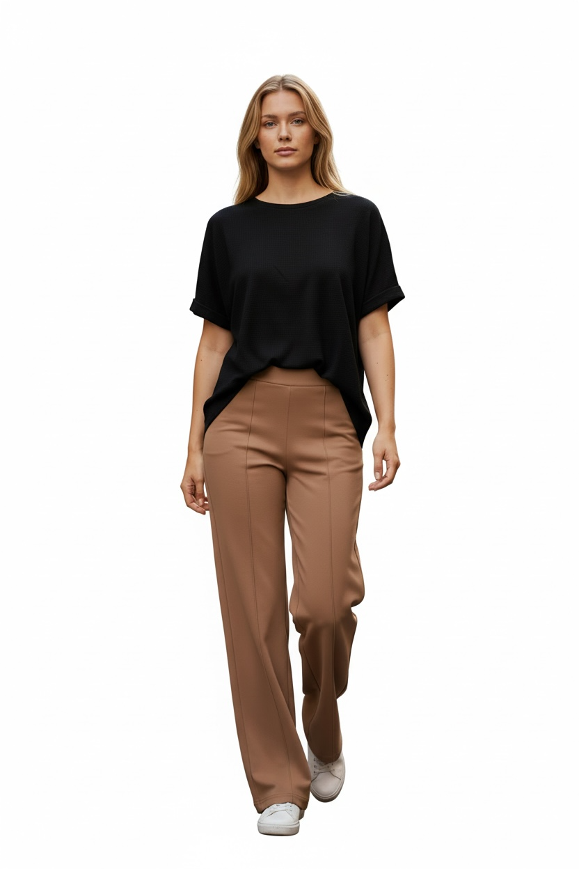 Black Oversized Ribbed T-Shirt – Relaxed Fit